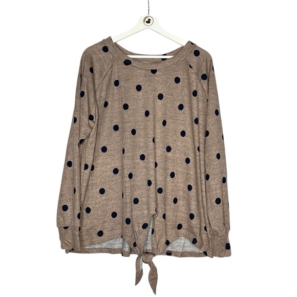 64.perch by blu pepper 1XL mocha beige heather navy polka dot tie front top NWOT - Picture 5 of 13